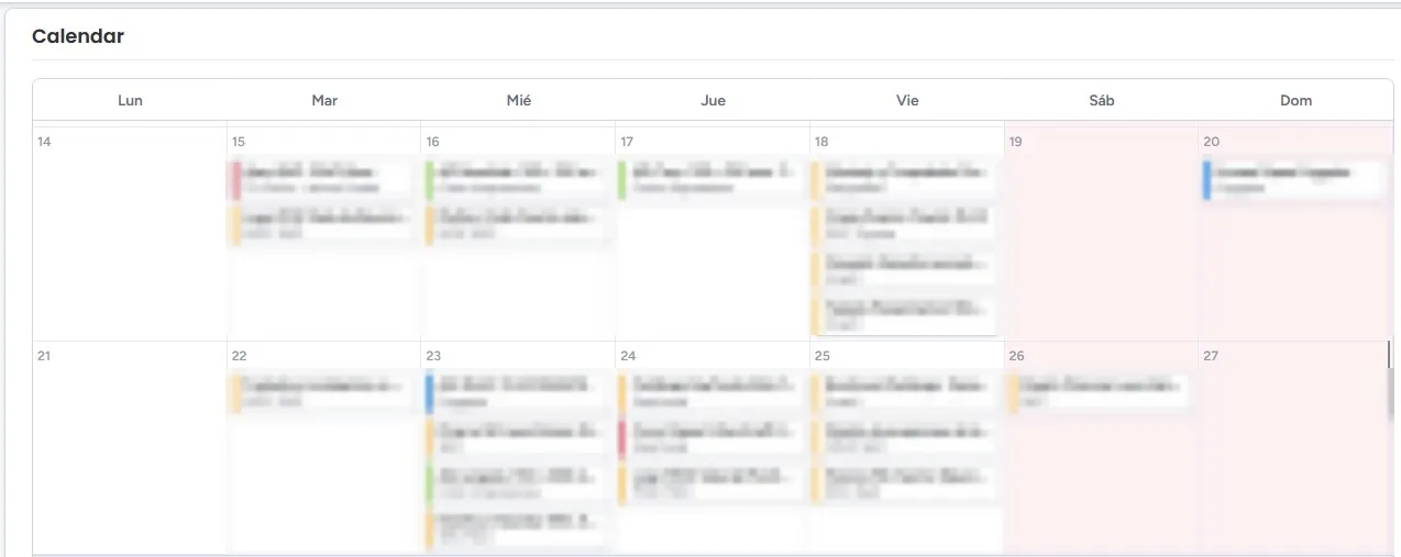 Calendario semanal de entregas de producción
